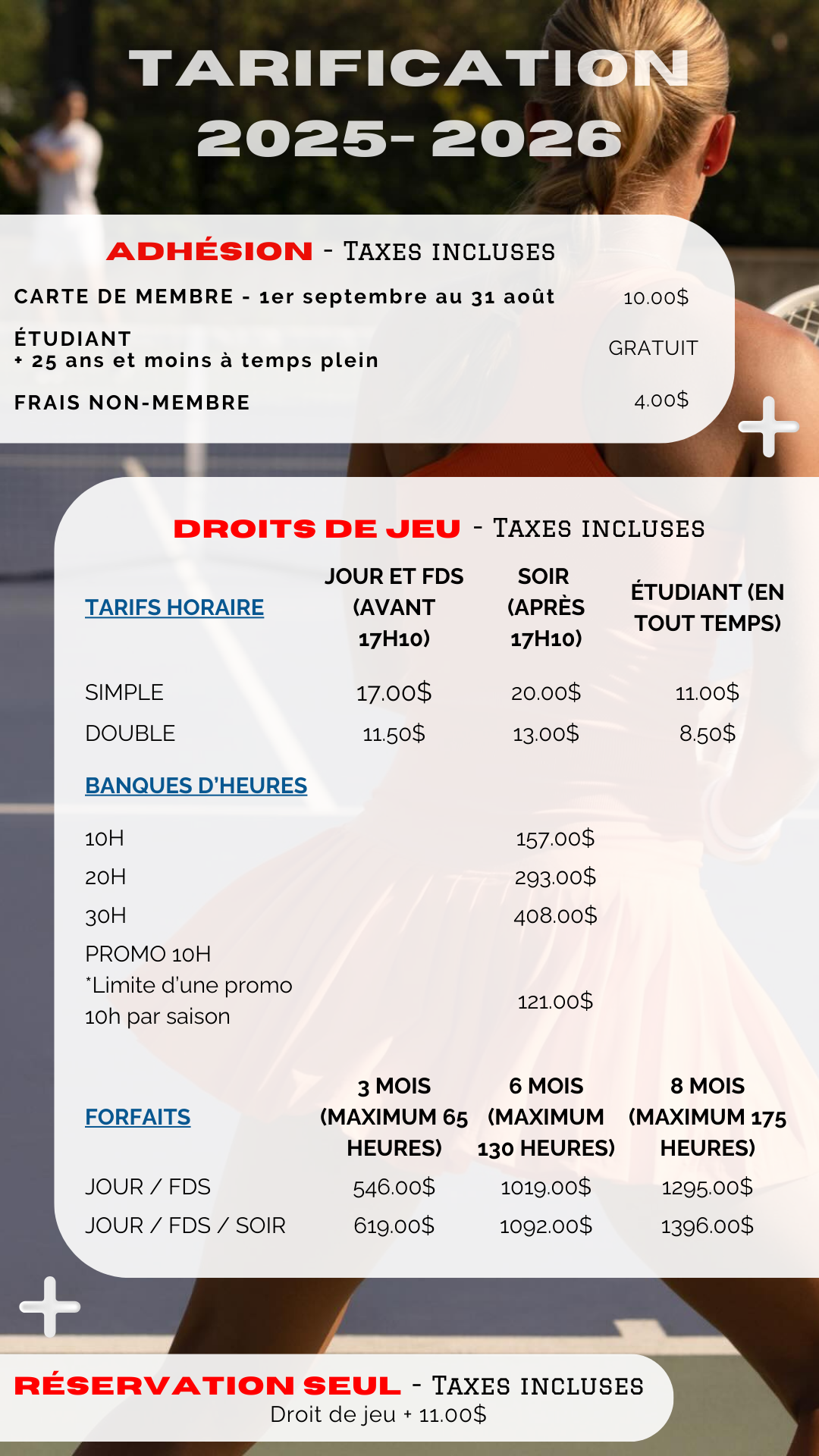 Tarification 2025-2026